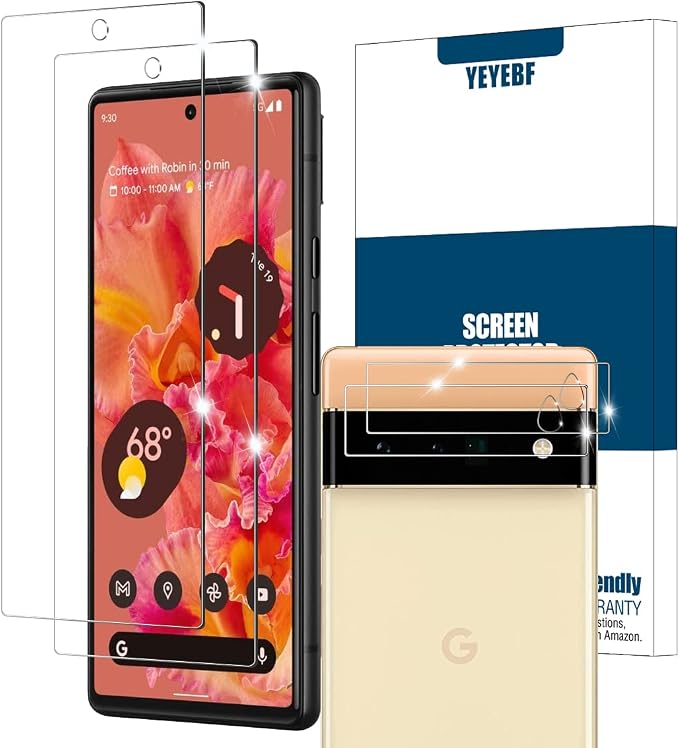 Google Pixel 6 5G Screen Protector + Camera Lens Protectors, [2+2 Pack] Full Coverage Tempered Glass Screen Protector for Pixel 6 [Case-Friendly][Anti-Shatter][3D Glass] by YEYEBF