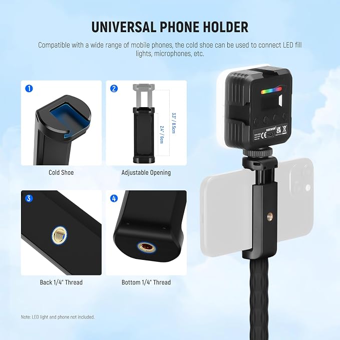 NEEWER Action Camera Mount Kit with Super Clamp, Soft Tube, Action Camera Adapter, Adjustable Holder for Flat/Round Surfaces, Compatible with GoPro Insta360 DJI Smartphone GP-26 - Image 5