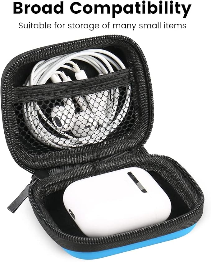 Earphone case, RISETECH Earbud Carrying Case Holder Hard EVA Headphone Small Zipper Pouch Compatible with Beats Fit Pro, TOZO A1, Bose Soundsport, EarPods, AirPods, Sony Wired Earbuds with Clip -Blue - Image 3