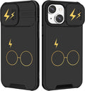 (2in1 for iPhone 15 Case for Women Cute Phone Cover Girly Teen Boys Pretty Black Glasses Unique Design with Slide Camera Cover Protective Stand Holder for iPhone 15 Cases 6.1'' by Goocrux