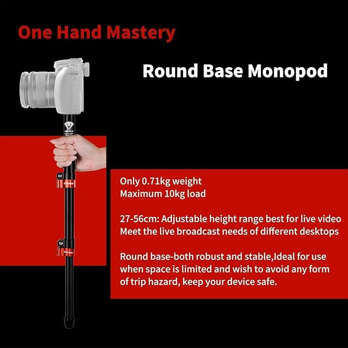 IFOOTAGE RB-A200 Round Base Monopod 22" Aluminum Tripod Stand | Tabletop Tripod Stand for Desk Compatible with DSLR Camera Light Webcam for Live Streaming Vlogging, Payload 10KG/22LBS - Image 7