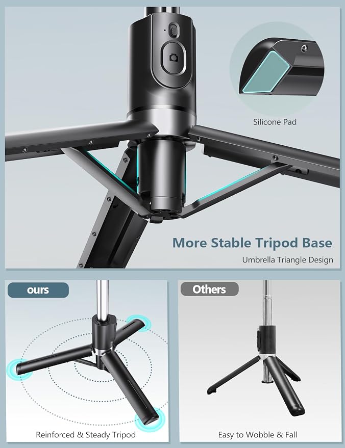 Selfie Stick Tripod with Light, 45'' Phone Tripod with Wireless Remote | Portable Travel Phone Tripod, Compatible with iPhone 16/15 Pro Max/15/14 Pro/14/13, Samsung S22/ S23 Ultra/Android Smartphone - Image 4