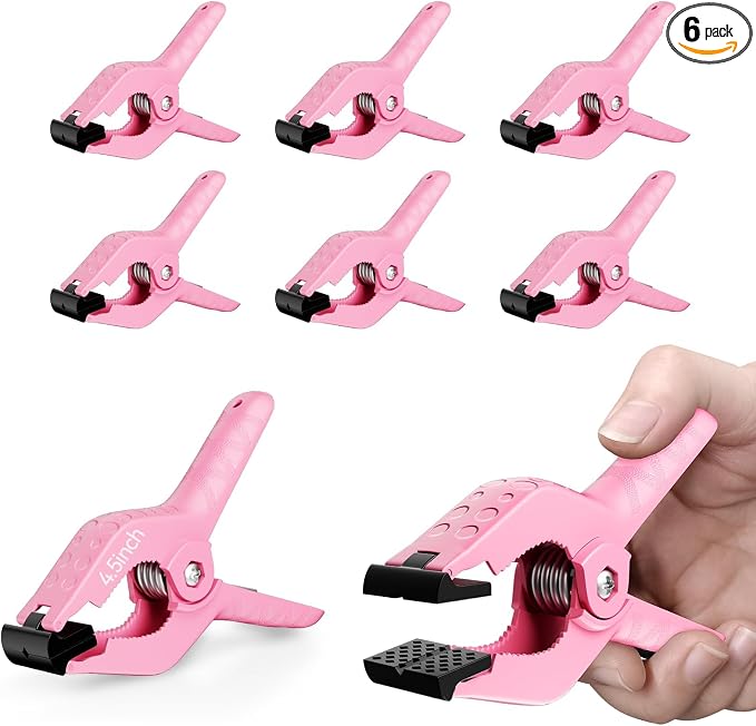EMART 6 Pack Heavy Duty Spring Clamps 4.5 inch Plastic Backdrop Clips Pink | Photo Booth Backdrop Clamps for Backdrop Stand, Balloon Arch, Photography Studio, Woodworking, Crafts, Drawing, Garden, Trap by EMART