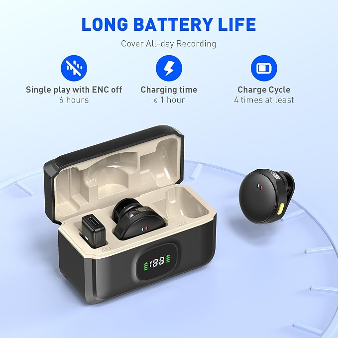 2 Pcs Wireless Lavalier Microphone for iPhone 17 16 to 7/Androids/PC/Camera | 30H Charging Case, 2.4G, 48kHz/24bit, DSP Noise Reduction, Mute, Clip-on Mini Mics for Live Streaming/Vlogging/TikTok/YouTube - Image 7