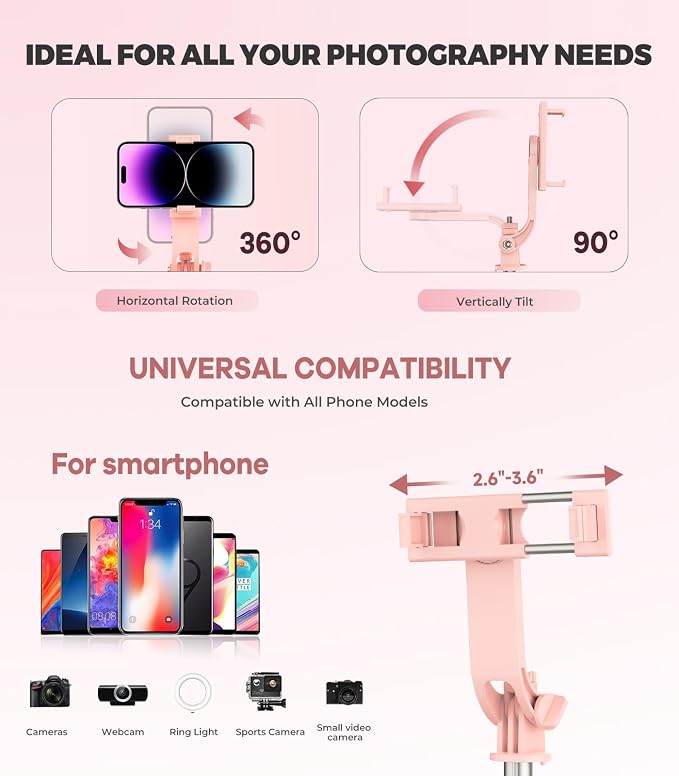 71” Phone Tripod & Selfie Stick for iPhone/Samsung/Android/Camera | Portable All-in-One Extendable Phone Tripod Stand with Wireless Remote for Selfies, Live Streaming & Video Recording. - Image 5