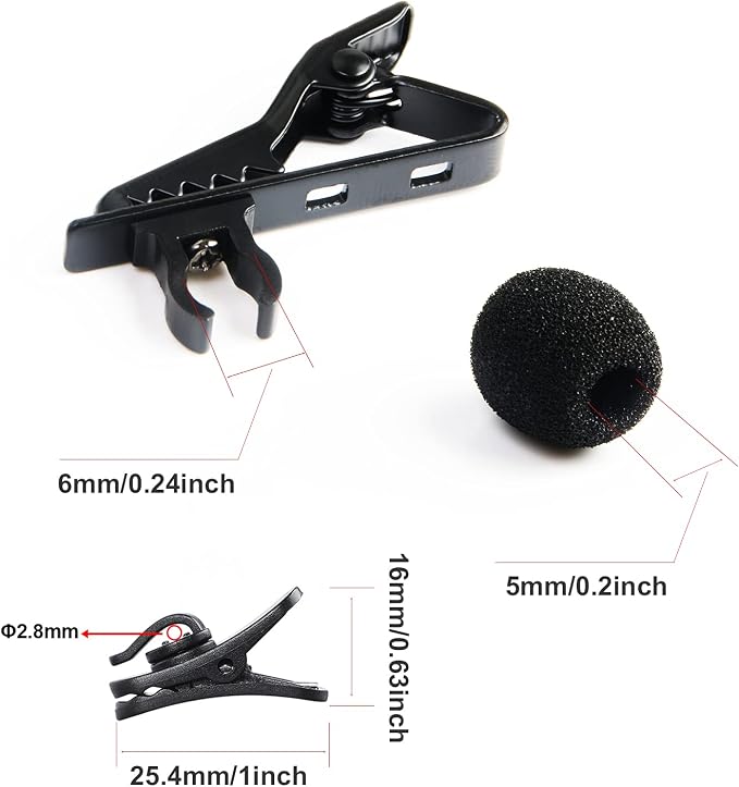 Lav Mic Clip Set 18 Pcs Lavalier Mic Clip Replacement Kit | 6 Foam Windscreen Cover, 6 Metal Lapel Microphone Clips, 6 Plastic Wire Clips, Lavalier Mic Clip Replacement Accessories - Image 2
