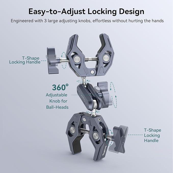 SMALLRIG Super Clamp Arm, Double Clamp Mount | Max Load Capacity 3.5 kg, for Chair, Pole, Tripod, C Stand, Handlebar - Image 7