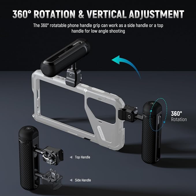 NEEWER PA045E Side Handle with Bluetooth Remote Shutter, Quick Release Clamp, Anti Off Cold Shoe for NEEWER 2nd Gen Phone Cage for 15 Pro/15 Pro Max/S24 Ultra, Silver Lock - Image 5