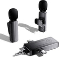 2-Pack Wireless Mini Lavalier Lapel Microphone for iPhone,Android Device(3 in 1) - 65ft Cordless Clip on Dual Mics with Noise Reduction 6H Working Time for Video Recording Vlogging, YouTube, Interview by Bulatry2-personsoundpickup
