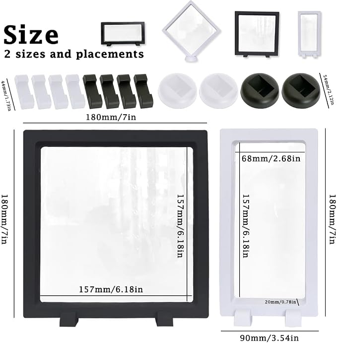 8 Packs 3D Floating Frame Display Case INLAZYTIM Coins Display Holder Stands for Jewelry, 7 Inch Transparent PE Film Jewelry Storage Box with Base for Challenge Coins, AA Medallions - Image 2