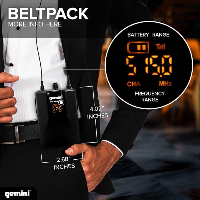Gemini UHF Wireless Headset & Lavalier System, Rechargeable (GMU-HSL100) | UHF wireless headset & lavalier, rechargeable - 160+ ft range - plug-and-play - 1/4" plug for PA/amp - Image 5