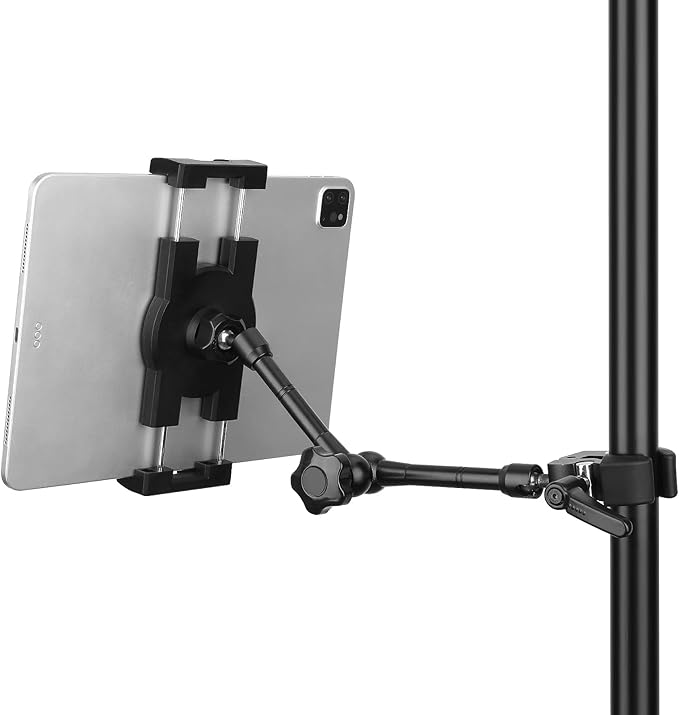 Mippko iPad Holder for Microphone Stand/Mic Music Stand,Tablet Mount Compatible with 4.7~12.9" / Nexus/LG G Pads/e-Reader/Switch/iPhone,360° Adjustable 10" Long Aluminum Alloy Arm - Image 5