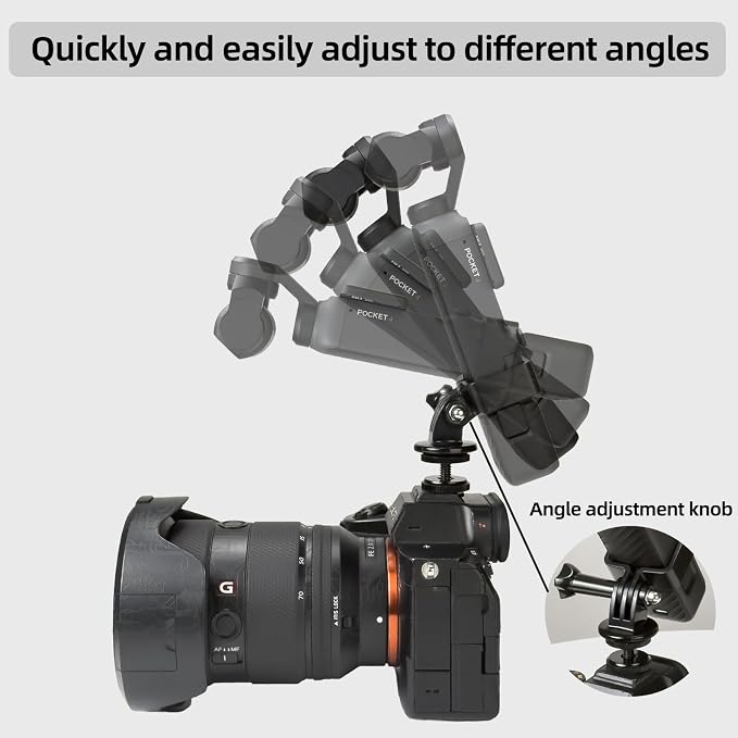 Cold Shoe Mount Adapter for DJI Osmo Pocket 3/4, Compatible with DJI Pocket 3/4/Xtra Muse Expansion Adapter, Adjustable Angle Top-Mount Fixing Bracket for DSLR Hot Shoe Mount - Image 2