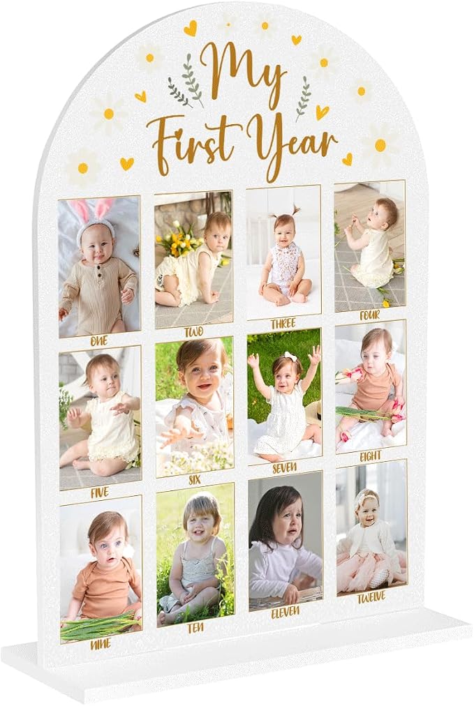 My First Year Photo Board Baby Milestone Signs One Year of Baby Photo Board, Best Babies Keepsake 10x14 Inches Acrylic Sign Decor Fits 2" x 3" Photo A11 by WelcometoMgfyfghj