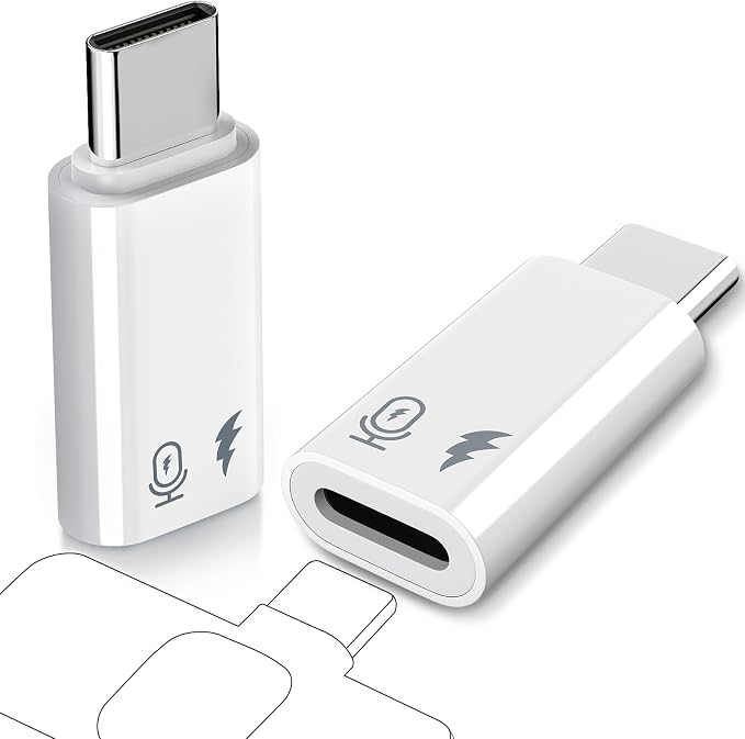TiMOVO USB C to Lavalier Microphone Adapter, Not for Headphone and Data | 2 Pack Lighting to USB c Adapter for Wireless Lavalier Microphone, iPhone 17/16/15 Series, iPad Pro/Air, White by TiMOVO