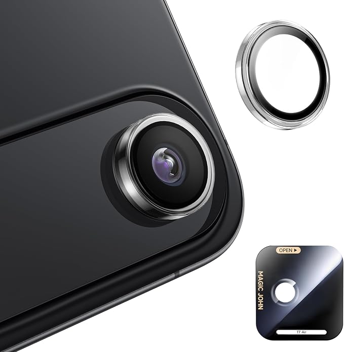 MAGIC JOHN for iPhone Air Camera Lens Protector [Alignment Kit&1:1 Invisible Fit] 9H Aerospace Tempered Glass, Ultra HD, Metal Individual Ring，Case Friendly, Set of 2,Clear by MAGICJOHN