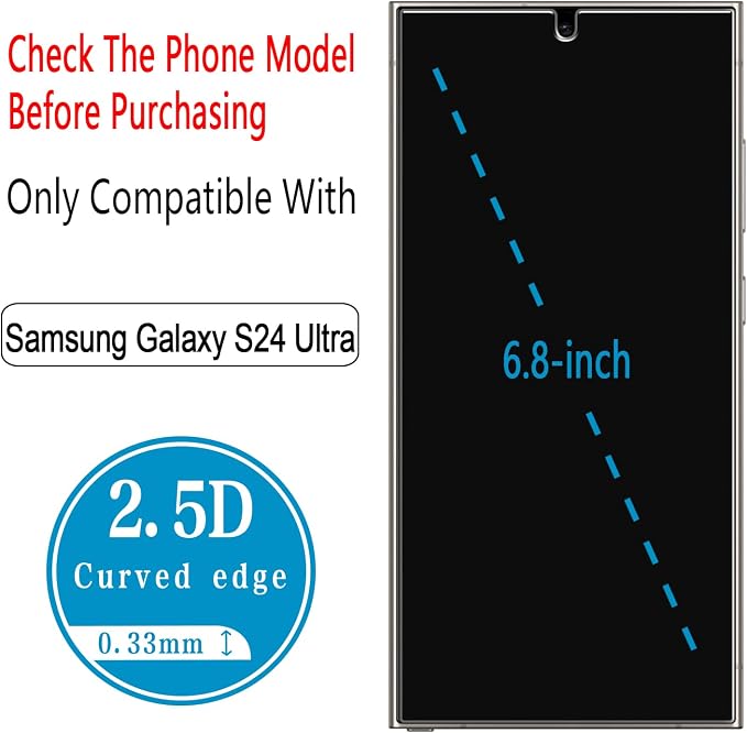 Screen Protector for Samsung Galaxy S24 Ultra Tempered Glass | Camera Lens Protector, Fingerprint ID Compatible, Anti Scratch, 2+2 Pack - Image 3