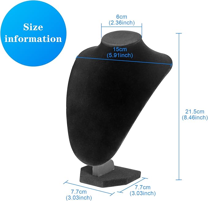 TENINYU Professional 3D Necklace Display Stand, Black Velvet Jewelry Bust Holder, 8.5 Inch Chain Organizer Tower for Home Display (Black) - Image 3
