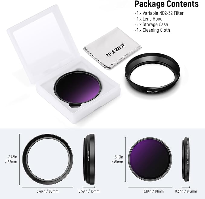 NEEWER 72mm Variable ND Filter with 77mm Lens Hood, ND2-32 Adjustable Neutral Density Filter Compatible with iPhone Android Samsung NEEWER 65mm Telephoto Phone Lens - Image 9