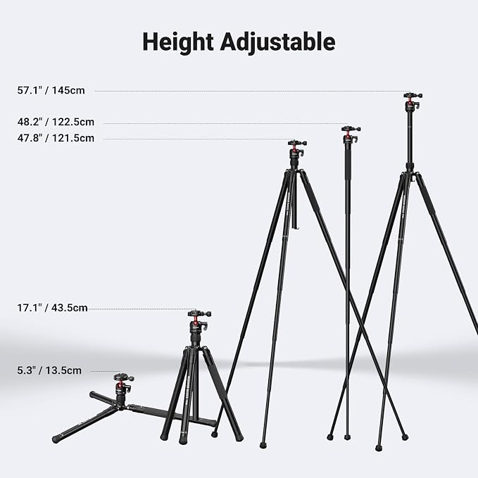 NEEWER Basics 57" Camera Tripod Monopod with Arca Type QR Plate Ball Head & Cell Phone Holder, Compact Portable Travel Stand for iPhone DSLR Camcorder Streaming Video Recording, 6.6lb/3kg Load, TP68 - Image 5