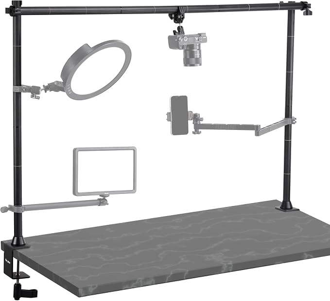 JUSMO LS15 Pro Camera Desk Mount, Aluminum Overhead Camera Mount Rig | DIY Length Height, 22lb Load, Aluminum, Multi-Device Expandable for DSLR Phone Light Microphone Streaming Studio Video by JUSMODirect