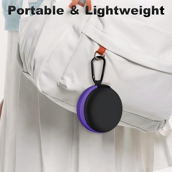 Round Earbud Case Portable EVA Carrying Case Storage Bag Cell Phone Accessories Organizer with Carabiner for Earphone, Earbud, Earpieces, SD Memory Card, Camera Chips, Purple - Image 7