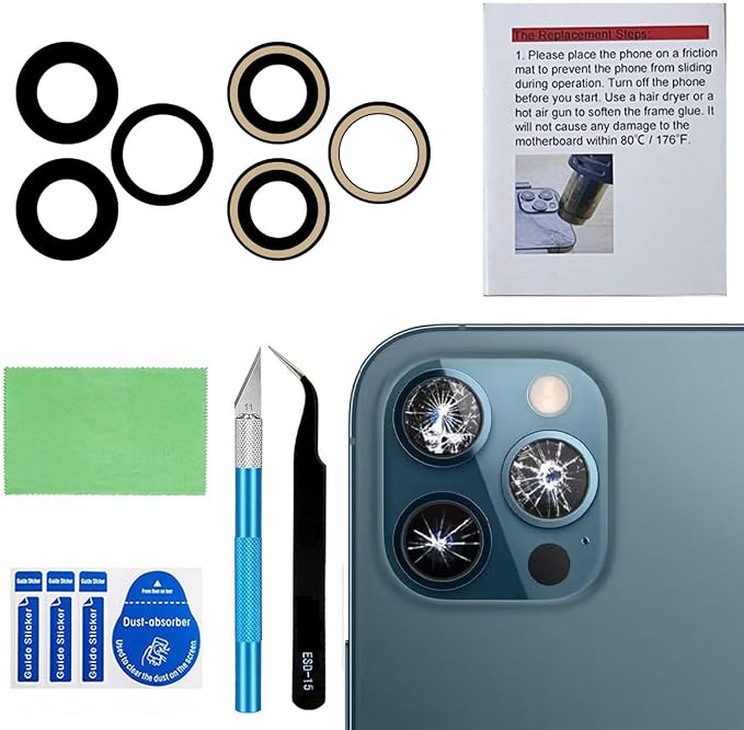 Back Rear Camera Lens Glass Replacement for iPhone 12 Pro 6.1 inches with pre-Installed Adhesive and Reparing Toolkit by Perzework