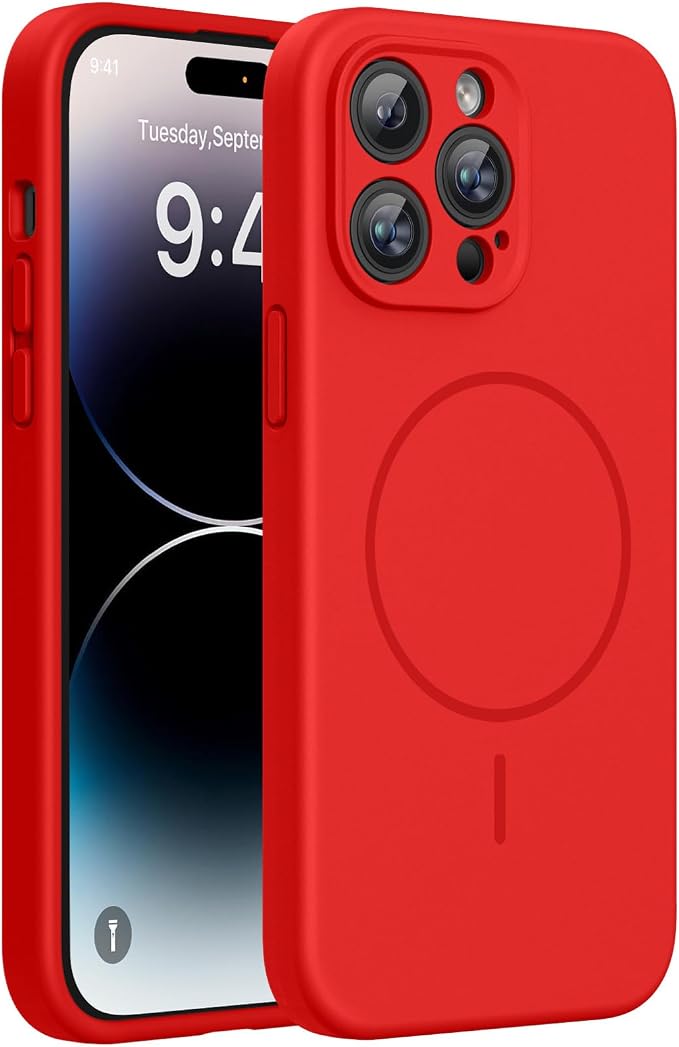 Miracase Silicone & Magnetic for iPhone 14 Pro Case, Red | Compatible with MagSafe, Soft Microfiber Lining, Premium Silicone Cover Shockproof Drop Protection Phone Case for 14 Pro by Miracase