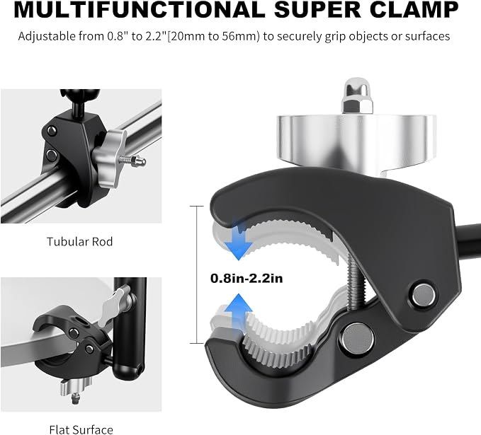 Double Super Clamp Camera/Umbrella Mount,360° Magic Long Arm Pole Clamp,Double Ball Head Adapter for Photo Studio Light Stand,Gopro,Golf Carts,Motorcycle,Cross Bars,Strollers (Black) - Image 3