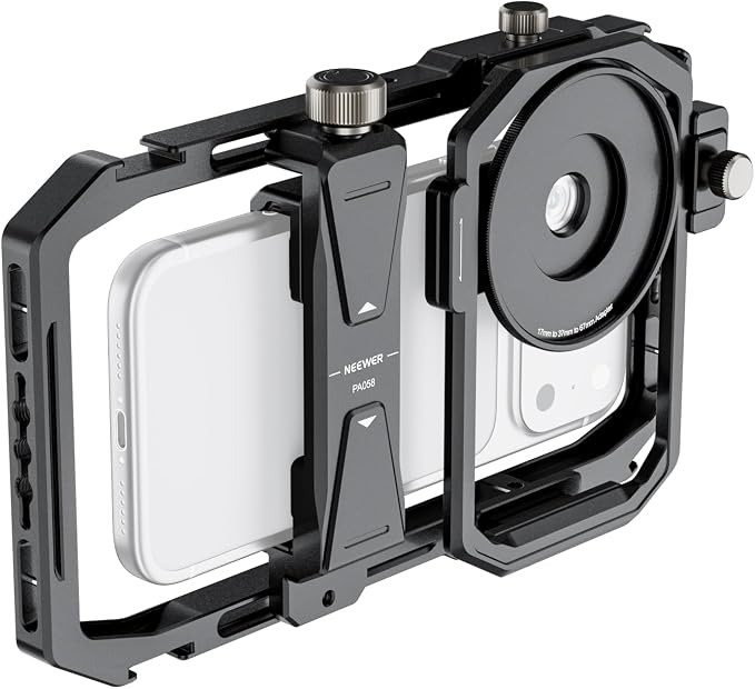 NEEWER Universal Phone Cage Video Rig Stabilizer with 17mm to 37mm & 67mm Lens Filter Adapter Ring Accessories Compatible with iPhone Android Samsung for Video Recording Streaming Photography, PA058 by Neewer