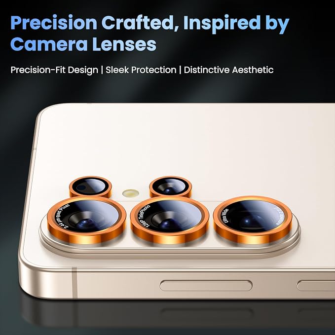 Uyiton for Samsung Galaxy S26 Ultra Camera Lens Protector, Unique Design | Case-Friendly, Not Easy to Break, Military-Grade Sapphire Glass with Aluminum Metal Rear Camera Screen Cover, Orange - Image 3