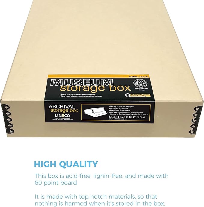 Lineco Museum Archival Storage Box, Drop Front, 11.75x15.25x3 in, Tan | Acid-Free with Metal Edge, Preserves Picture Longevity, Organize Photos, Newspapers, Prints, Documents, Crafts, DIY - Image 5