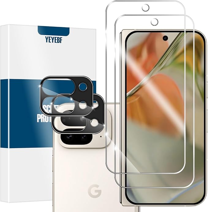 Screen Protector for Google Pixel 9 Pro Fold, [2+2 Pack] Tempered Glass for Pixel 9 Pro Fold & Camera Lens Protectors[Ultrasonic Fingerprint Unlock] [Case Friendly] [Bubble-Free] 6.3 Inches by YEYEBF