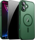 for iPhone 17 Case with Privacy Screen Protector, Green | Full Camera Protection, Magnetic, Compatible with MagSafe, Translucent Matte Shockproof Phone Protective Cover for iPhone 17 by ZOZDOKG