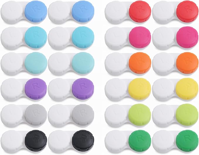 DEWSENSI 24 Pack Contact Lens Case, Colorful Empty Contact Lens Cases Box Holder Container for Storage, Travel, Daily Home Use by DEWSENSI