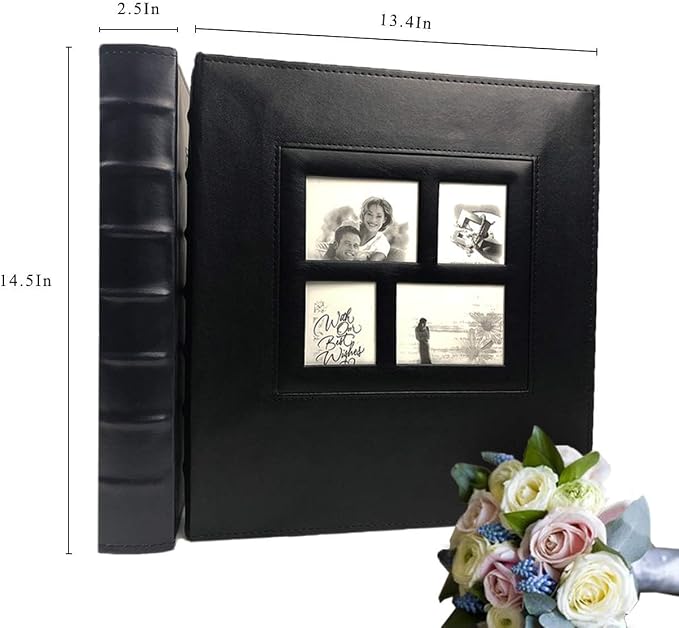 RECUTMS 600 Photo Album 4x6 Pictures Leather Large Family Photo Albums Blue | Large Capacity, Horizontal and Vertical Pockets, Wedding PhotoBook with Front Window, Graduation Memory Book, Black Pages - Image 3