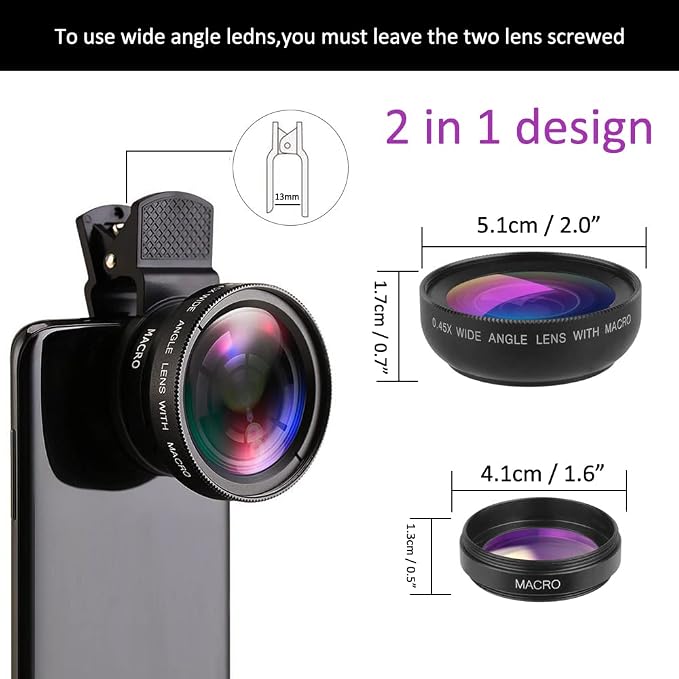 Cell Phone Camera Lens 2 in 1 Clip-on Lens Kit 37mm 0.45X 49UV Super Wide Angle & Macro Phone Camera Lens for iPhone and Android Smartphones Cell Phones - Image 4