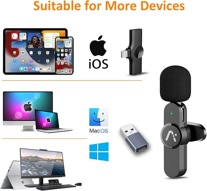 Wireless lavalire Microphone, Clip on Microphones, Hi-Fi Audio, Wireless Mic A3, for iPhone 7-14, Laptop, Zoom Meeting, Video Recording, tiktok - Image 2
