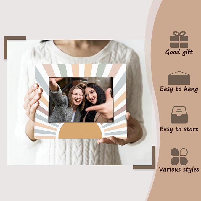 kunlisa Retro Boho Sun Sunrise Picture Frame 4x6, Mid Century Modern Pastel Sunshine Picture Photo Frame for Nursery Kids Room Home Bedroom Living Room Tabletop Desk Shelf Decoration - Image 5