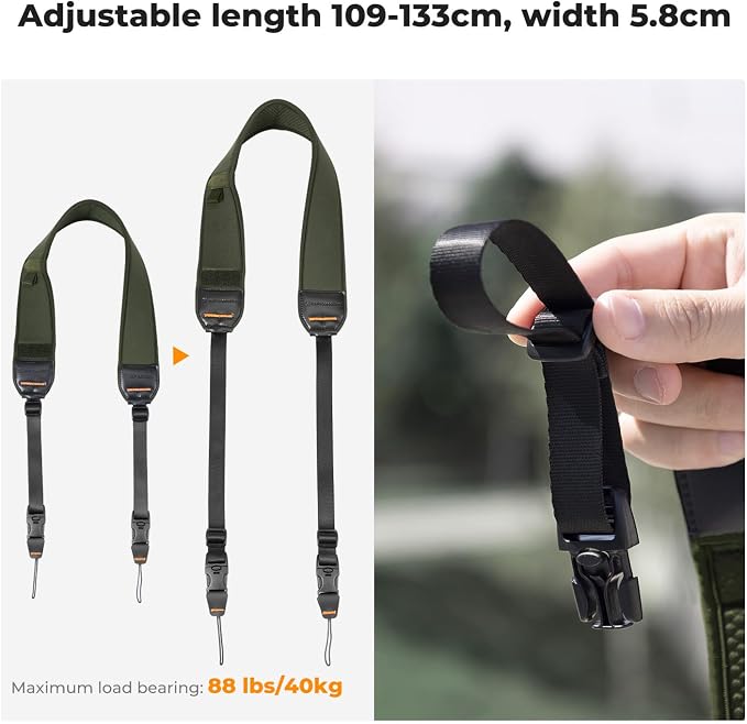 K&F CONCEPT Camera Neck Strap | Soft Neoprene, Adjustable Shoulder Belt, Zipped Pocket, Compatible with Sony/Canon/Nikon/Fuji DSLR SLR Mirrorless - Image 2