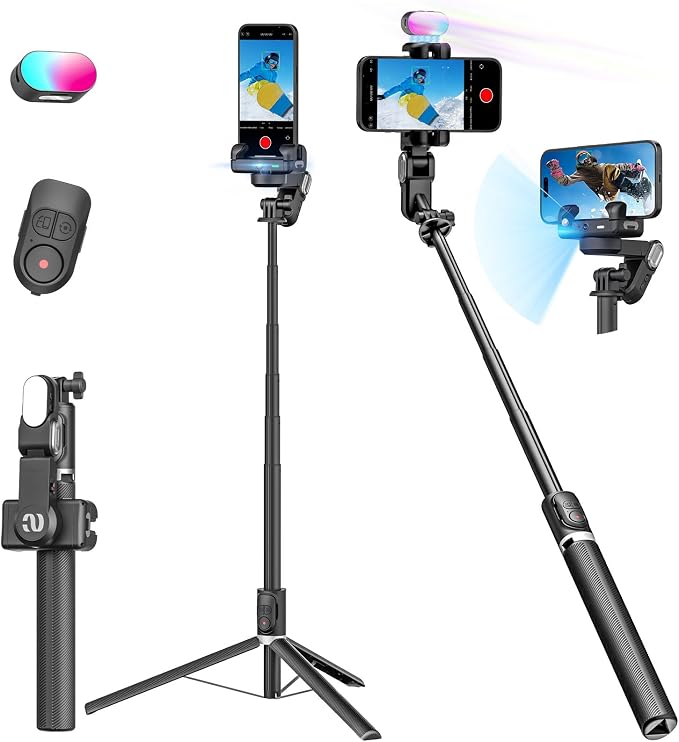 Gimbal Stabilizer for Smartphone,2-axis stabilizer Without APP face Tracking,4 in 1 Portable Phone Tripod,stabilizer for iPhone& Android,108CM Extension Rod,AOCHUAN M2PRO Black | 4-in-1 Portable Phone stabilizer, 108cm Extension Rod w/RGB Fill Light, C... by AOCHUAN