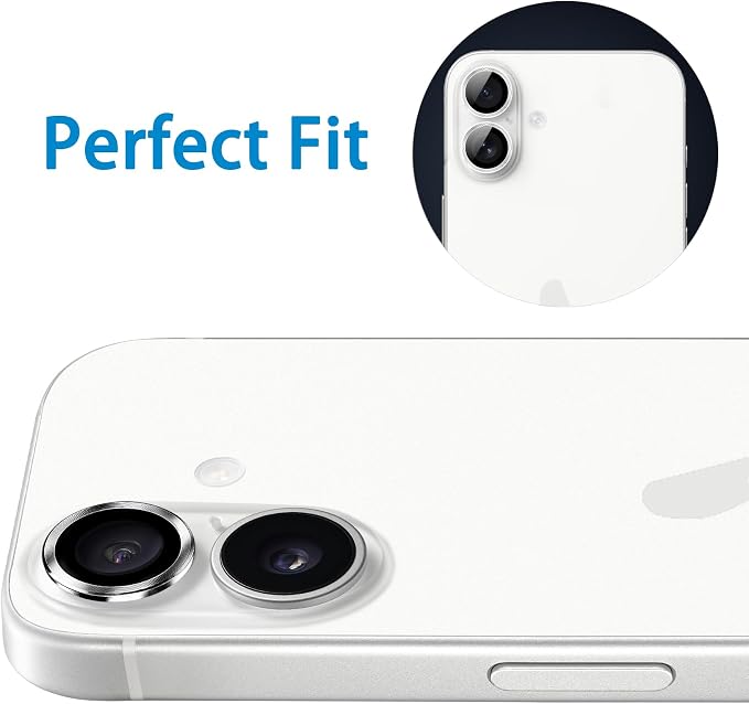 Designed for iPhone 16 and 16 Plus Camera Lens Protector, Metal Lens Cover 9H Tempered Glass Camera Cover Anti Scratch Shockproof Screen Protector - Image 6