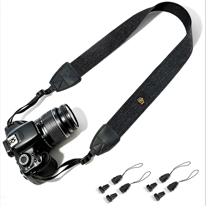 Camera Strap, Adjustable Neck & Shoulder Strap with Quick Release Buckles | Comfortable Cotton-Feel Black Herringbone Strap with 4 Quick Release Buckles, DSLR, Mirrorless Camera & Camcorder Compatible by Unknown