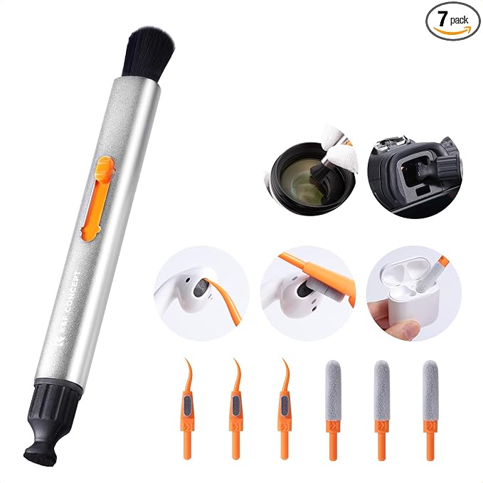 K&F CONCEPT Multifunctional Lens Cleaning Kit for Bluetooth Earphones | Cleaning Pen,Cleaning Stripper X3,Flocking Sponge X3,Soft Brush Head,Chamois Carbon Head,Aluminum Alloy Pen Body,MP02 by KFCONCEPT