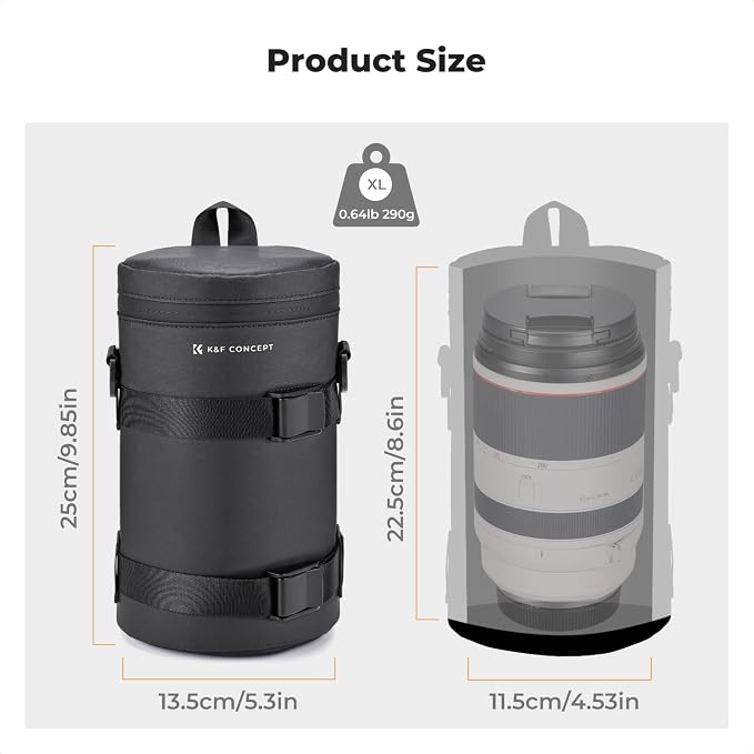 K&F CONCEPT Camera Lens Case, 3-Way Carry Pouch for Lens with Air Blower | For Lens Below 4.5" x 8.6" (D x H), 10mm Padding, Shockproof, Waterproof Zipper Lens Bag for DSLR SLR Cameras - Image 4