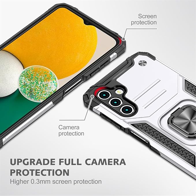 HNHYGETE for Samsung A13 5G Case, Galaxy A13 5G Case with Screen Protector, 360°Military Grade Rotatable Kickstand (Heavy Duty) Protective Cases for Samsung Galaxy A13 5G (Silver) - Image 3