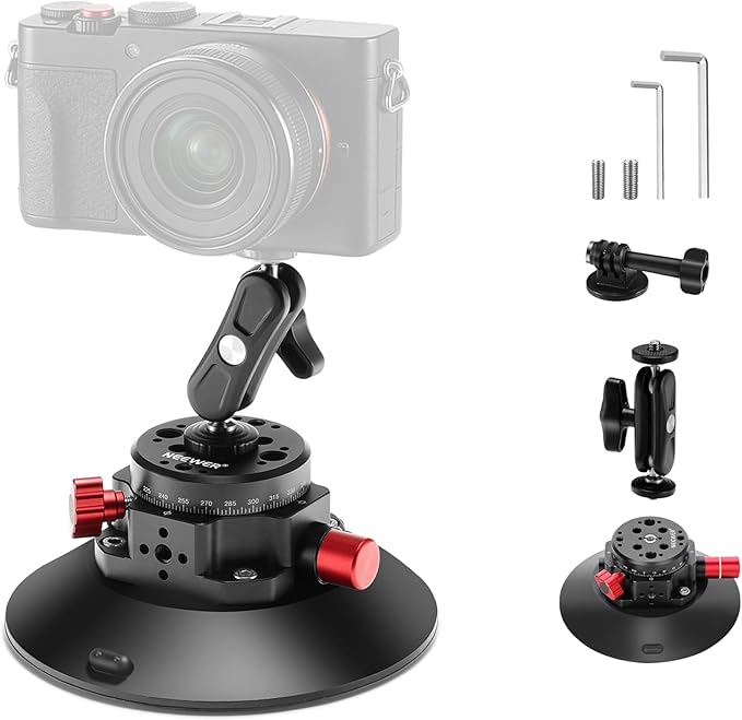 NEEWER 6"/15.2cm Camera Suction Cup Mount with Ball Head Magic Arm, Metal Suction Cup Mount on Car Windshield Dash for Camera/Action Camera/Phone Holder, with 1/4" & 3/8" Mounting Holes for ARRI by Neewer