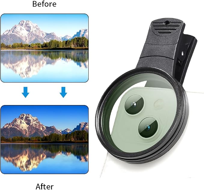 EMVANV 52mm Clip-on CPL Phone Camera Lens Filter, Phone Lens Filter Kit, Universal CPL Filter Compatible with iPhoneSamsung/Android Smartphones(Size:52mm) - Image 8