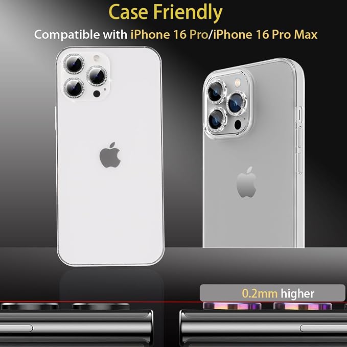 Camera Lens Protector for iPhone 16 Pro/16 Pro Max, Diamond Silver | Tempered Glass, Auto-align Tray, Easy Installation, Case Friendly, Anti-Scratch, HD Clear, Ultra Slim - Image 5