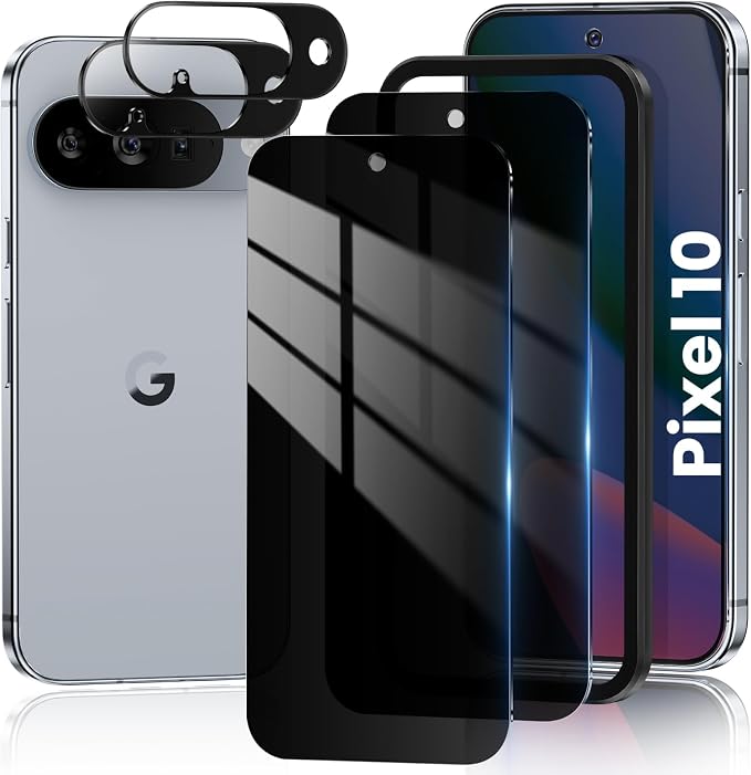 for Google Pixel 10 Privacy Screen Protector & Camera Lens Protector | 2+2 Pack, Support Fingerprint Unlock, Fit Lens Cutouts, Anti Spy Tempered Glass Film, Anti-dust, Easy Installation Tool by RXNMH